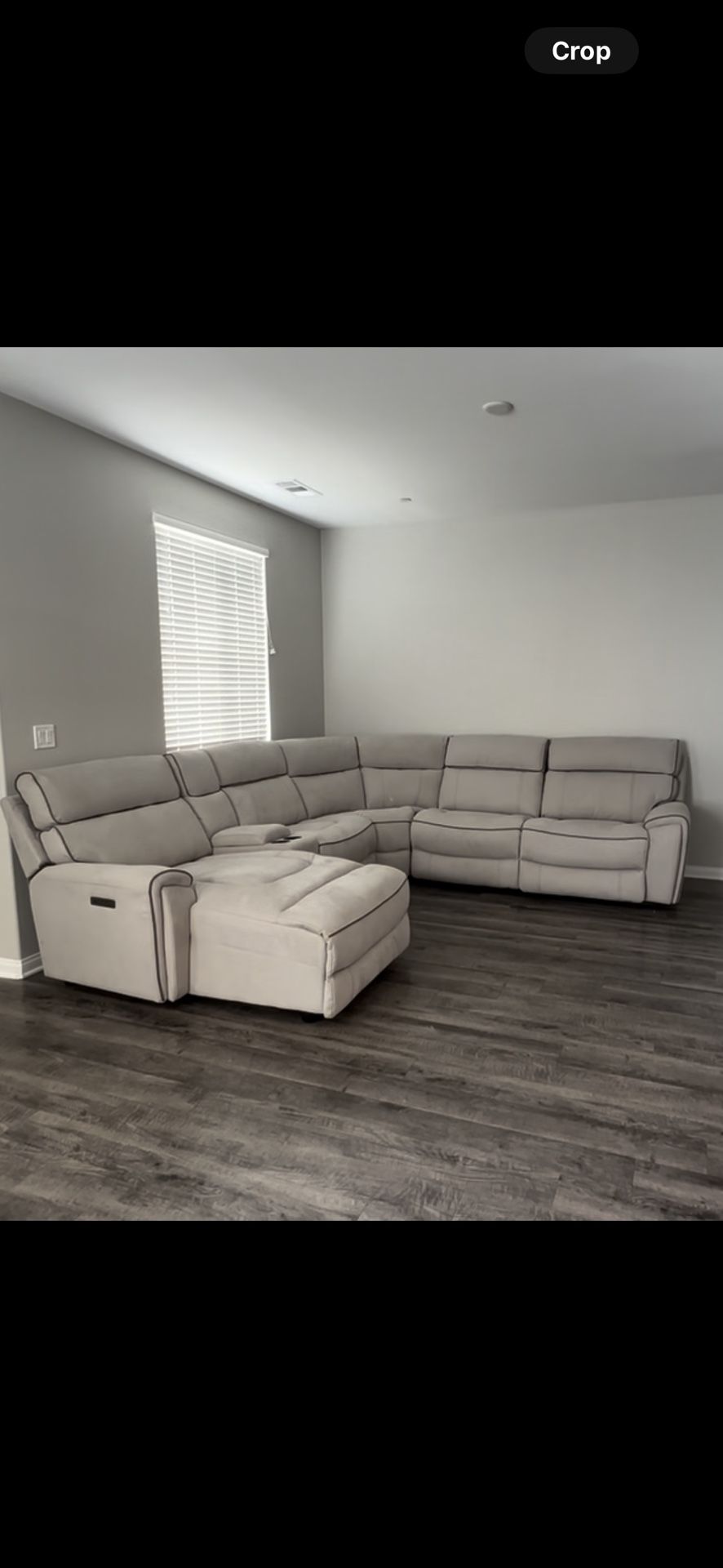 Contempo Light Gray 6 Piece I Facing Chaise Power Sectional Dimensions: 132.5"W x 119.5"D x 40.5"H
