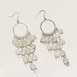 Silver Colored Metal Chandelier Dangle Pierced Earrings - 5” drop - WORN ONCE