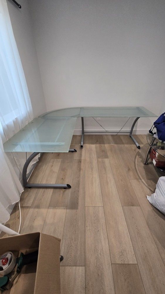 L-Shaped Glass Desk