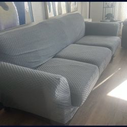 Brown Leather 3-Seater Couch + Washable Cover – Pickup Only