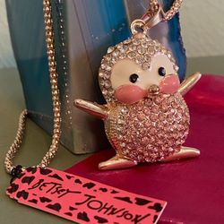 Betsey Johnson Playful Pink Penguin 30” Gold Finish Chain