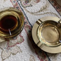 Vintage Ashtrays Glass  Brass
