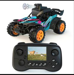 RC Car with Camera, 2.4GHz Remote Control Truck with 2.8”LCD Screen & 60° Adjustable Camera, Live Video, APP/Radio Dual Control, 2 Speeds, Rechargeabl