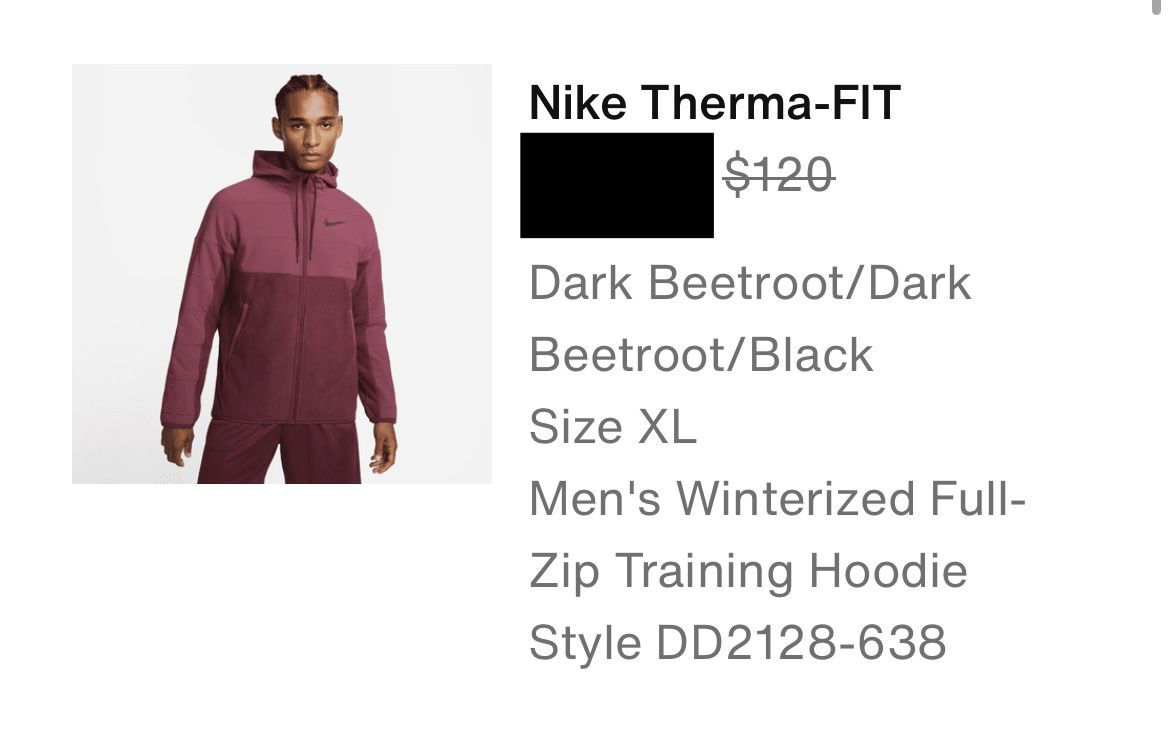 Nike Thermal-Fit Mens XL Winterized Full Zip Training Hoodie Pockets Beetroot Black DD2128-638 