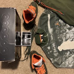 AIR JORDAN 5 Retro LS Olive / Men’s 12.5 in combination w/ Matching 23:00 1988 Slam Dunk Contest Jacket XXL 2XL & Sweat Pants 3XL / Olive & Orange