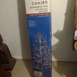 Pre-Lit Led 2.4m/8 Ft Winterberry Tree With 504 Sugar Plum Light Used 