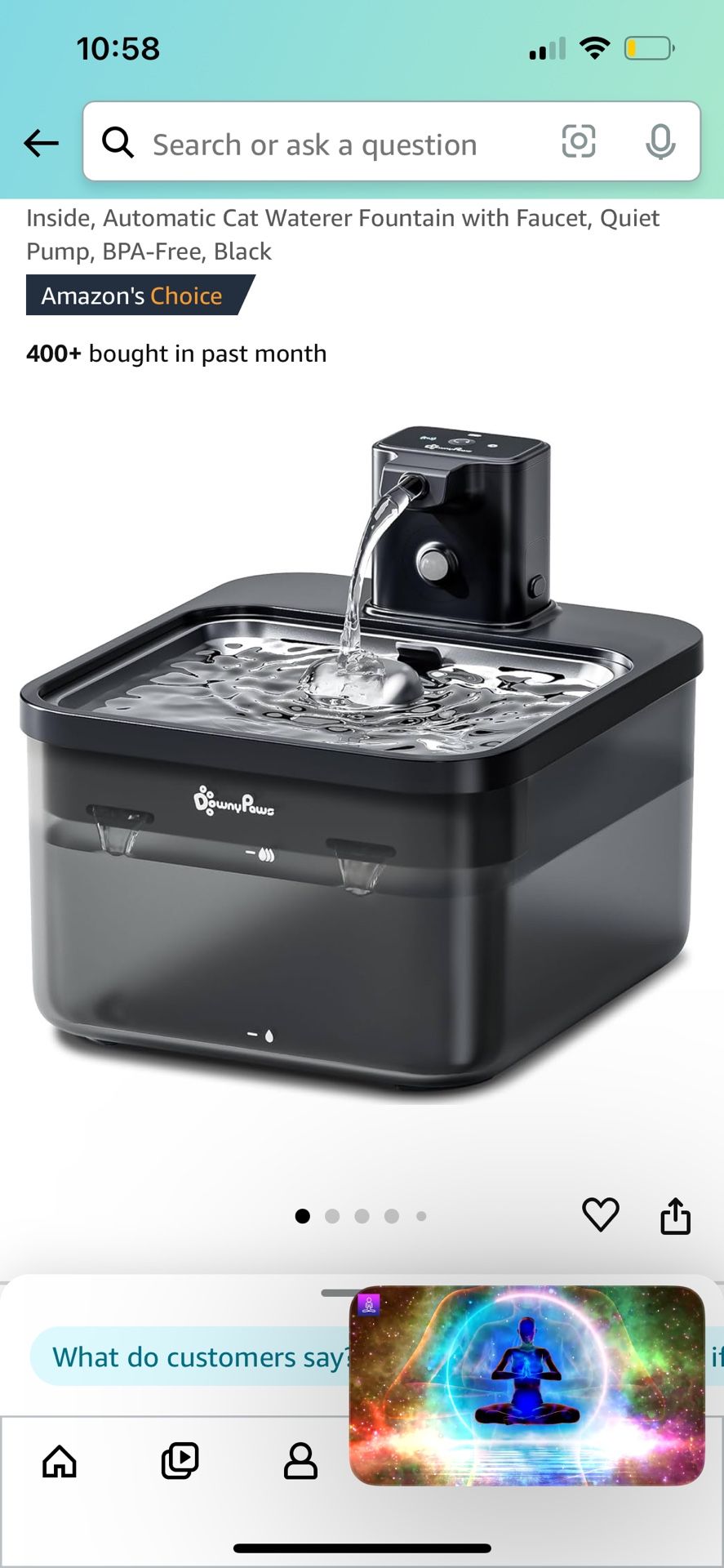 DownyPaws Battery Operated Cat Water Fountain Stainless Steel, 84oz/2.5L Fursink Wireless Pet Water Fountain for Cats