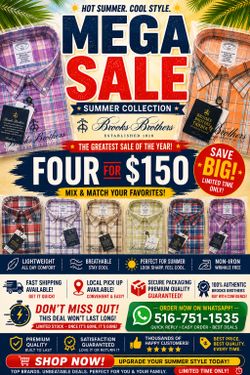 4 for $150 🔥 MEGA SUMMER SALE 🔥 Brooks Brothers Luxury Shirts — 4 FOR $150! Limited Time Only! 👔