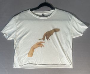 Creation Of Adam Joint Crop Top T Shirt White Next Level Graphic Women's Large