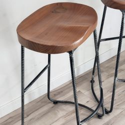 Industrial Bronze & Driftwood Backless Stool