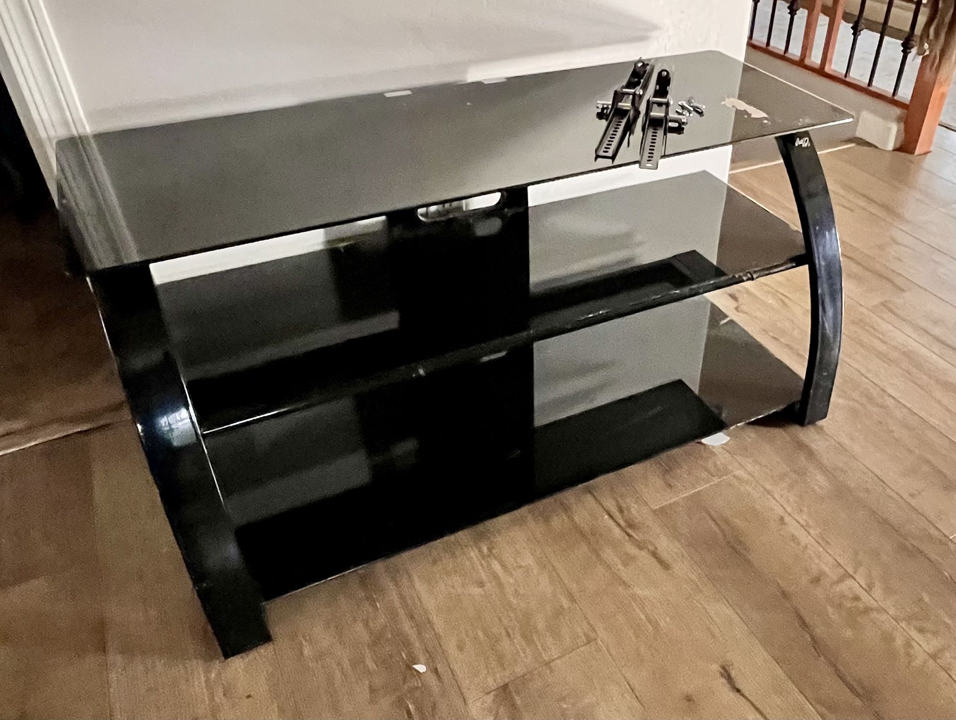 TV Console Black Glass 3 Shelves