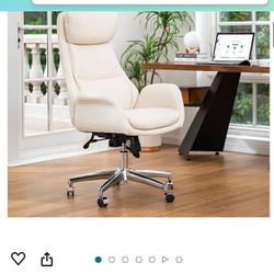 High-Back Office Chair Leather Adjustable Swivel Desk Chair with Arms, Cream