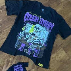 Awful Lot Of Cough Syrup Skeleton Black Tee