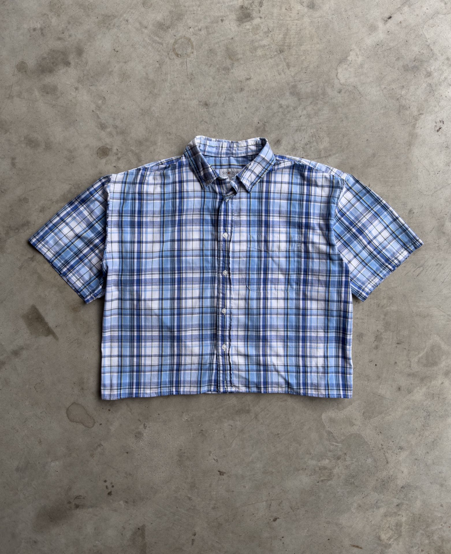Vintage Cropped Plaid Button Down Shirt - M