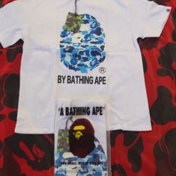 White And Blue Bape Tee Shirt