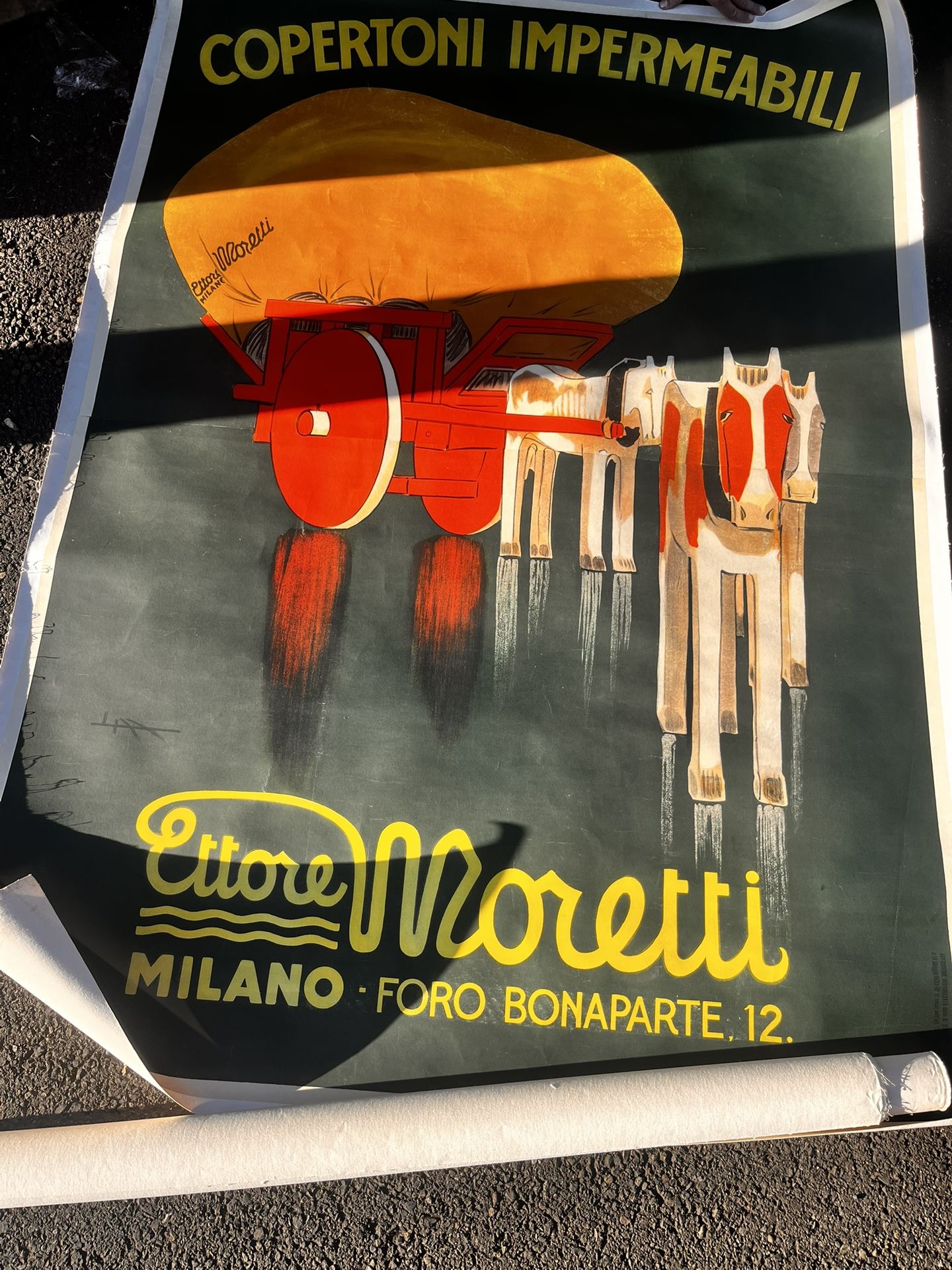 original vintage advertising poster for Copertoni Impermeabili Ettore Moretti