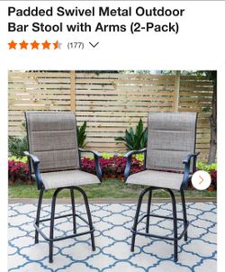 Padded Swivel Metal Outdoor Bar Stools with Arms, 2-Pack