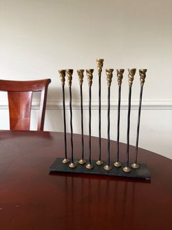 Metal Hanukkah Menorah with Brass Accents