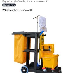 SIMPLI-MAGIC Janitorial Cart, 330 lbs Capacity – 3-Shelf Commercial Housekeeping Cleaning Cart on Wheels, 25 Gallon Bag with Lid – Stable, Smooth Move