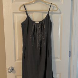 EILEEN FISHER Dress M Organic Linen Slip Cami tank sequin Gray Adjustable Straps   EILEEN FISHER Dress m Organic Linen Slip Cami tank sequin  Embellis