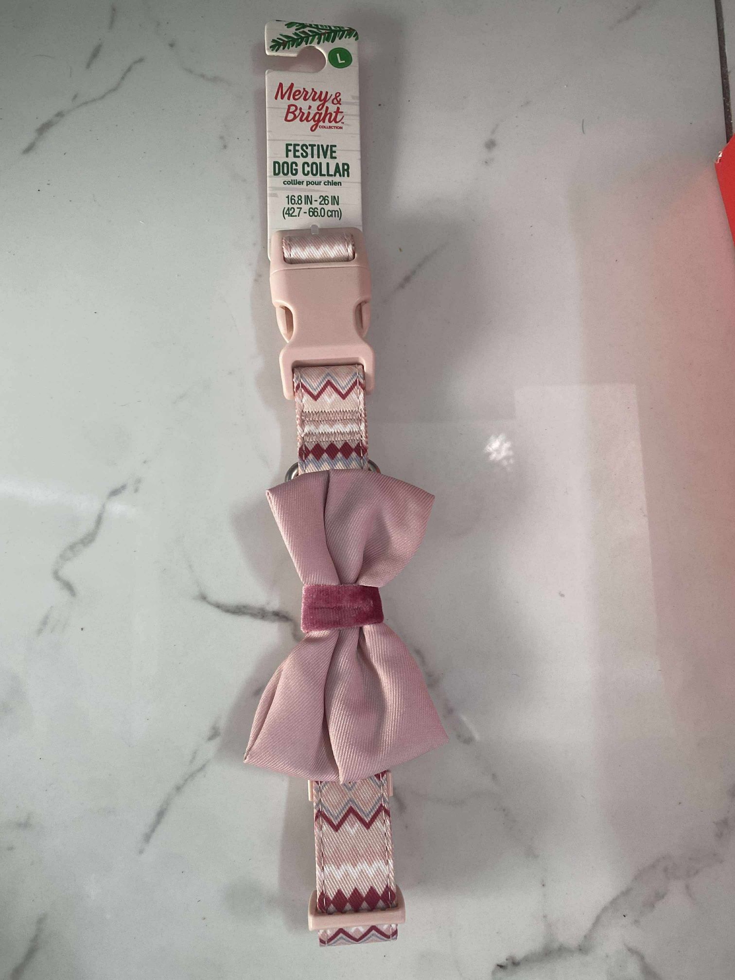 Merry & Bright Festive Dog collar Large Pink Pattern Bow