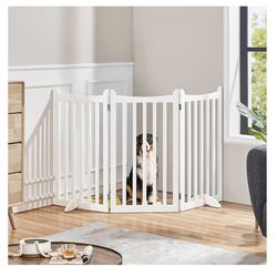 36"H Free Standing Pet Gate for Dog Cat Baby, Tall Wooden Dog Gates for Doorway, Stairs, Foldable Pet Fence for The House, Expandable Dog Barrier, Ind
