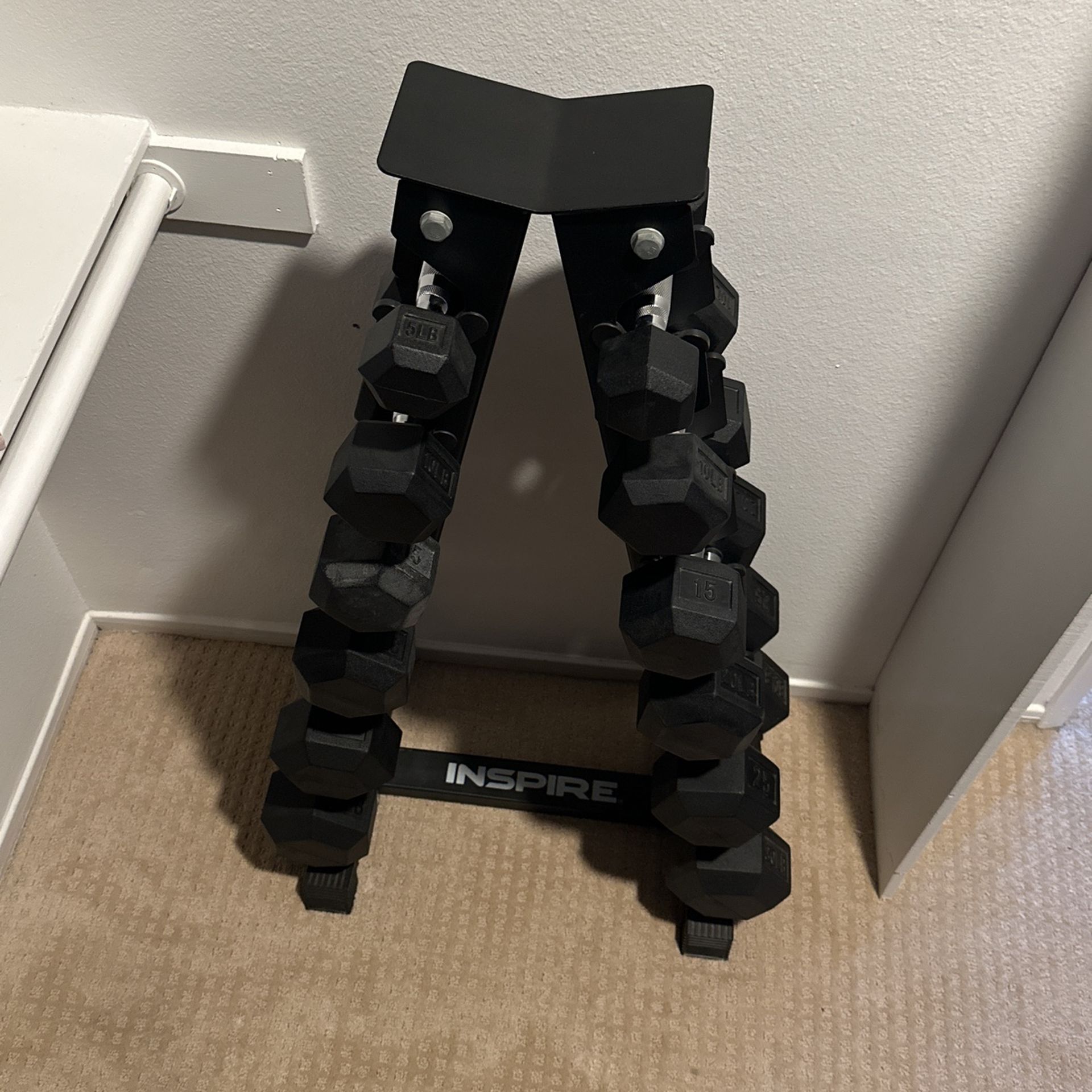 Rarely Used Inspire Dumbbell Set With Stand 5, 10, 15, 20, 25, 30 Pounds