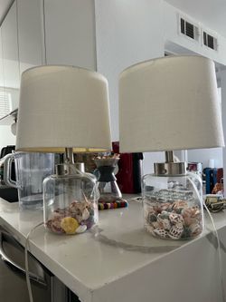 A pair of Glass with shells Fillable Table lamps