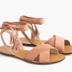 J. Crew Luxe Ankle Lace Up Gladiator Sandals Tan Suede Leather Boho  Sz 10
