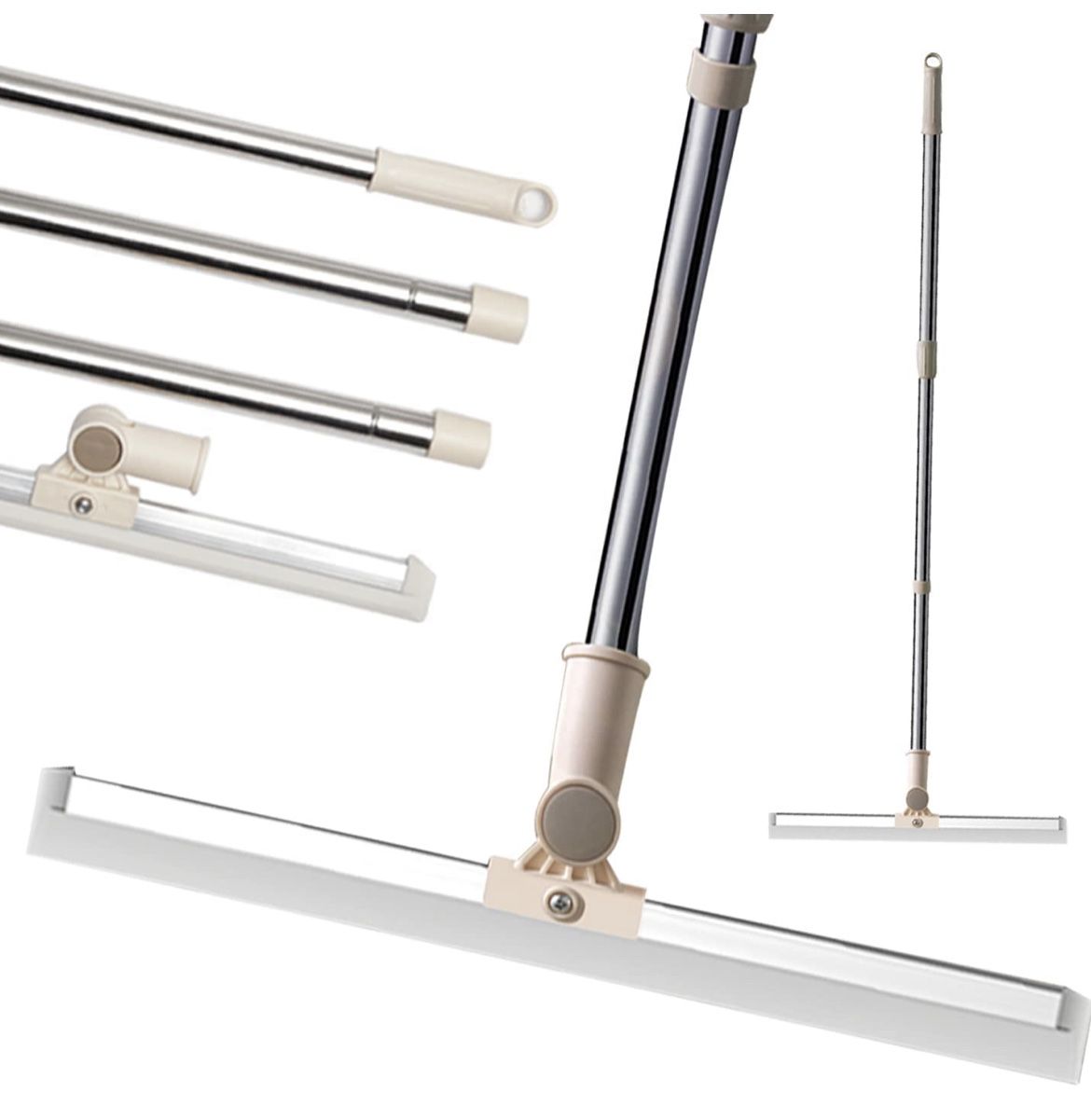 Floor Squeegee 65" Long Handles Adjustable Telescopic Pole Heavy Duty Broom 20" Rubber Blade Apply to Shower Bathroom Kitchen Home Garage Tile Pet Hai