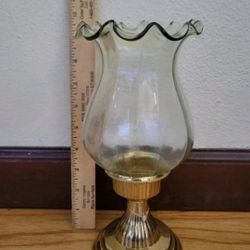 READ Vintage Solid Brass Candleholder Scalloped Glass Globe From India 10" READ