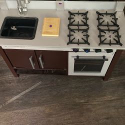 Kids Play Kitchen Brown Sink Stove Oven 