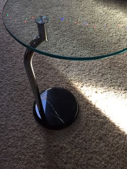 PRICE DROPPED!!!! RETRO GLASS TABLE. AFTER EILEEN GRAY. GORGEOUS MARBLE BASE.