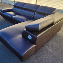 Leather Sectional Couch w/Bluetooth Speaker