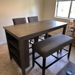 Dining Table Set, Counter Height With Bench And Chairs.