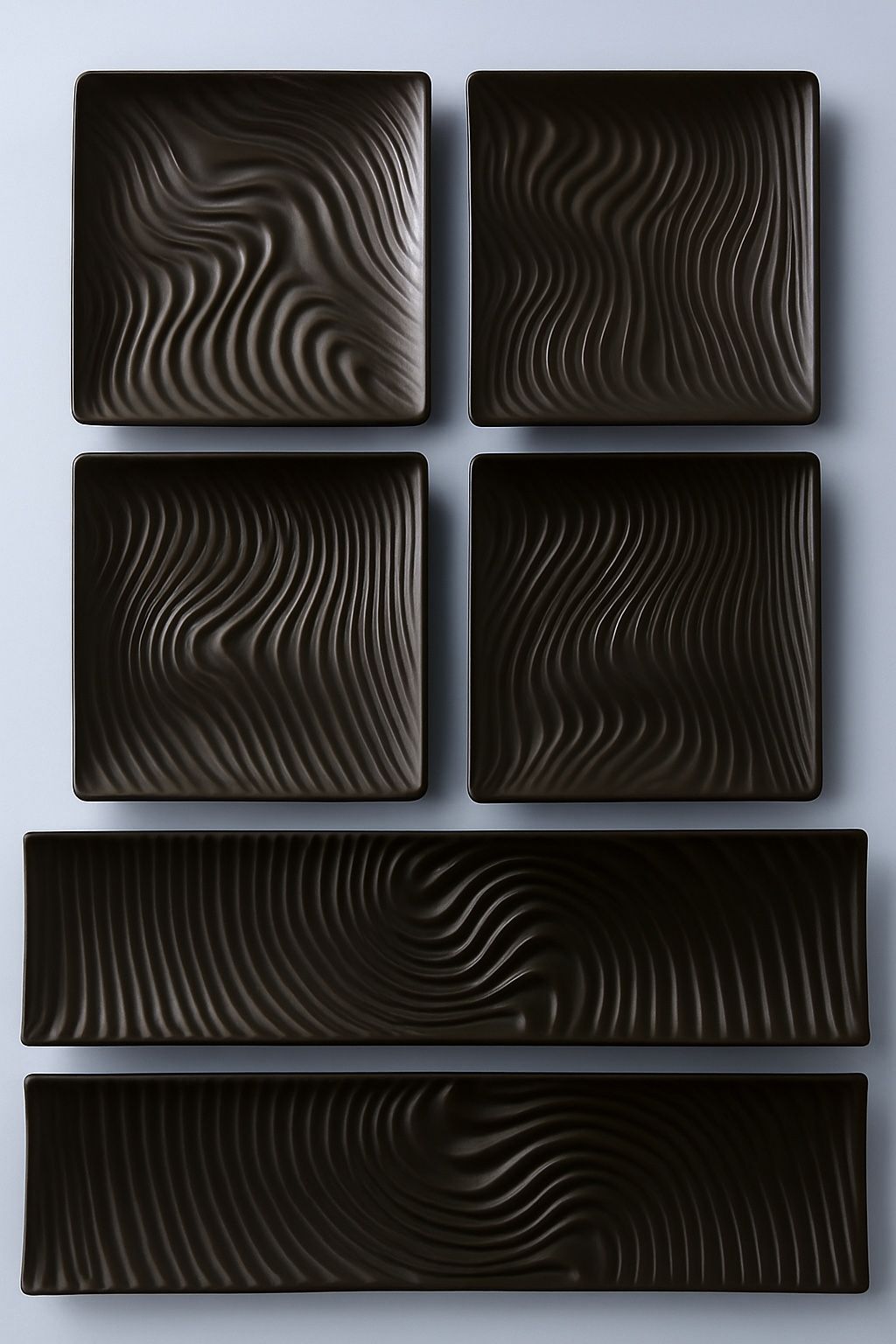 Art Studio Vintage 1970s Matte Black Set Of 6 Stoneware Plates Trays