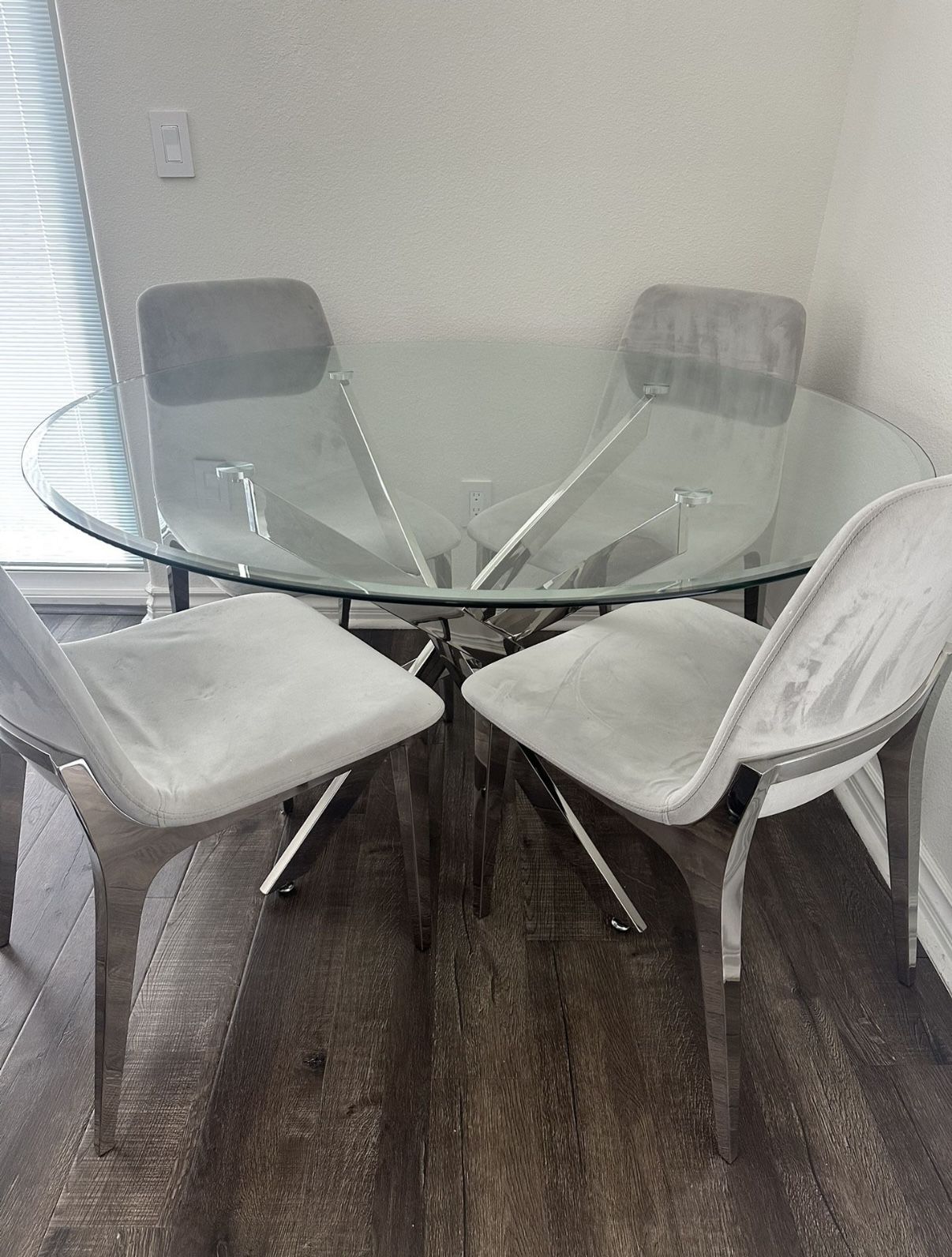 Glass Dining Table Set With Grey Chairs