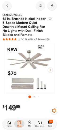 New 62" ceiling fan with remote control $149+tax retail