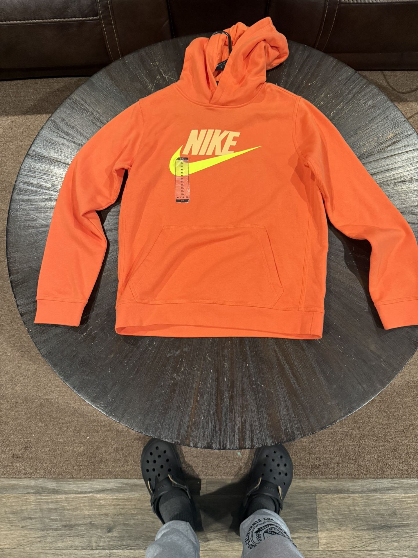 Nike Boys’ Club Fleece Pullover Hoodie (Orange/Volt)