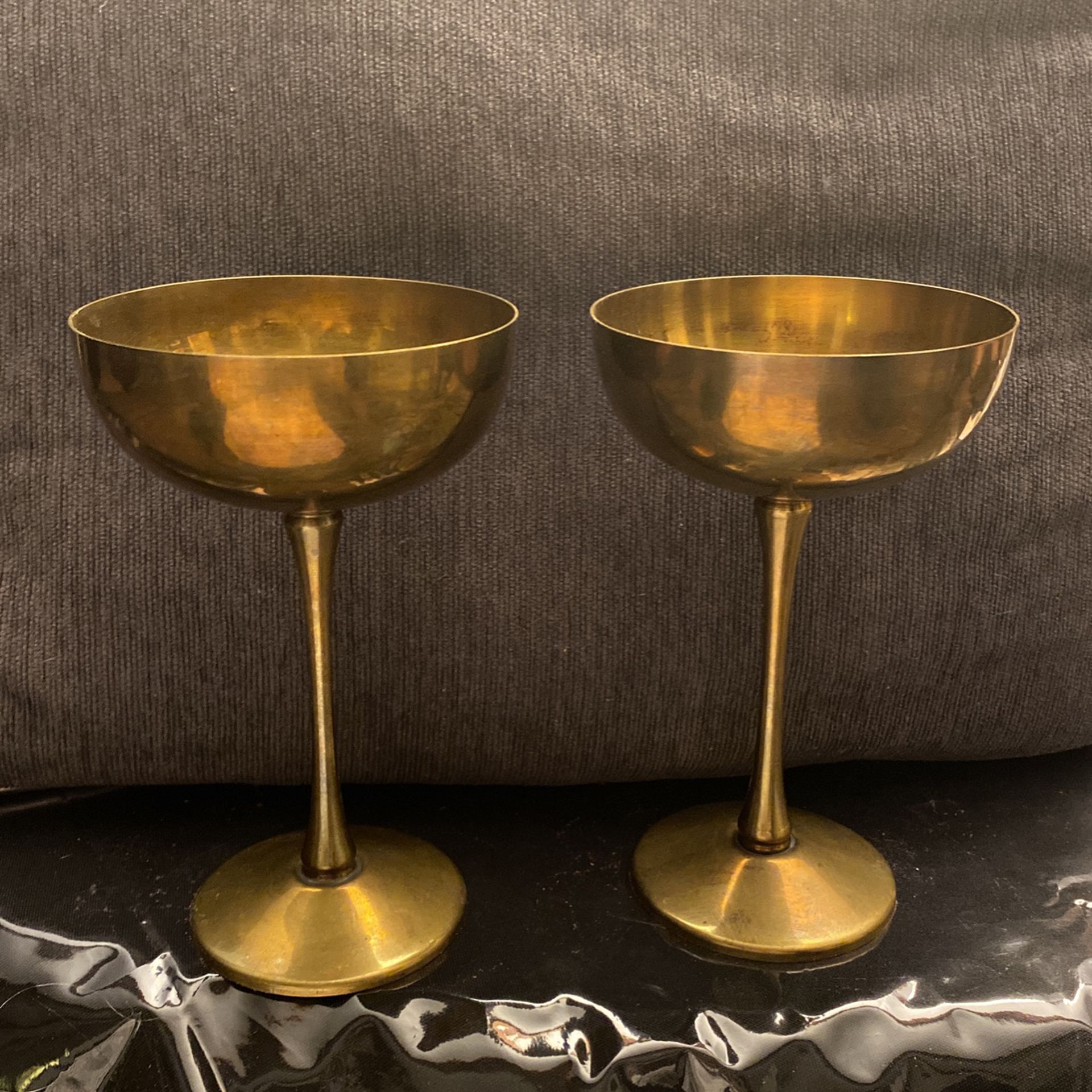  Champagne Glasses Brass Vintage 