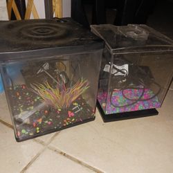 2 Nice Fish Tanks 1gal An 2gal All Come Decor Pumps Etc 14 Both Firm