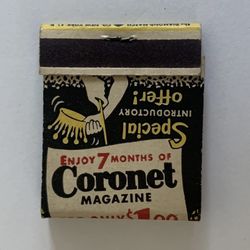 Coronet Magazine ~ Subscription Matchbook ~ Vintage ~ Hard to Find *