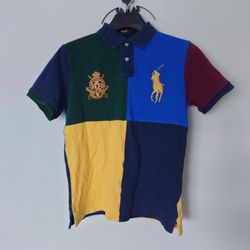 Polo Ralph Lauren Custom Slim Fit Colorblocked Crest Gold Big Pony Polo Shirt Size M 