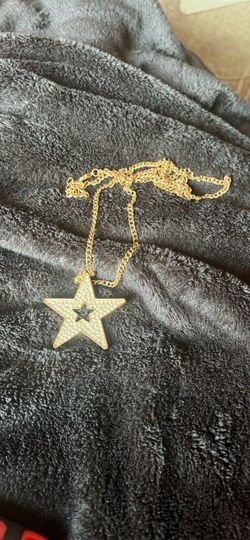 Gold Star Pendant Necklace with Rhinestones