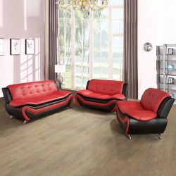 New Red And Black Sofa Set 3 Pieces