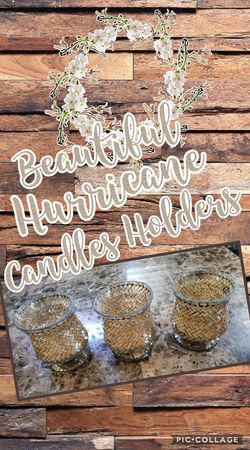 Beautiful Golden Mosaic Hurricane Candle Holder Set