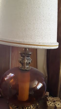 Huge oversized antique amber table lamp