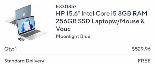 HP 15.6 Intel core i5 8gb Ram 256gb ssd with keyboard/mouse