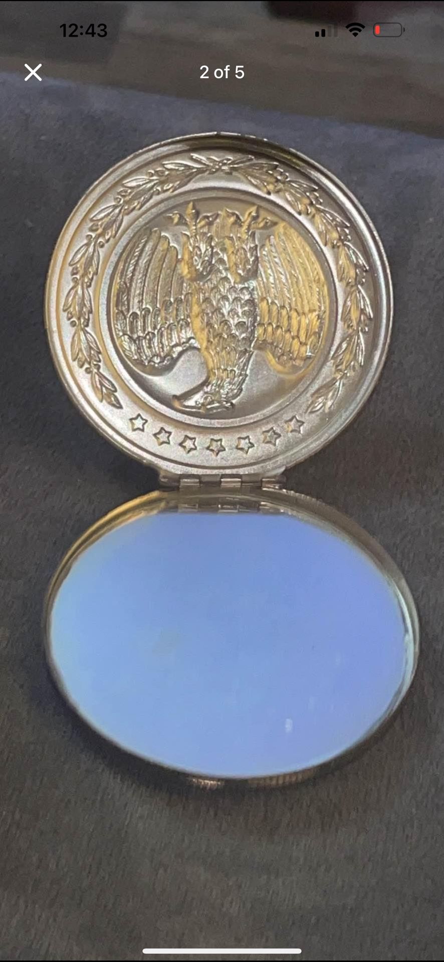 VTG 1950s Elgin American Silver Tone Coin Eagle Liberty Compact Missing Mirror
