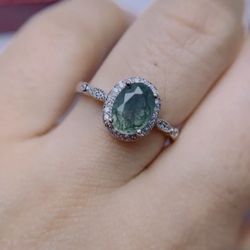 Moss Agate Halo Ring 925